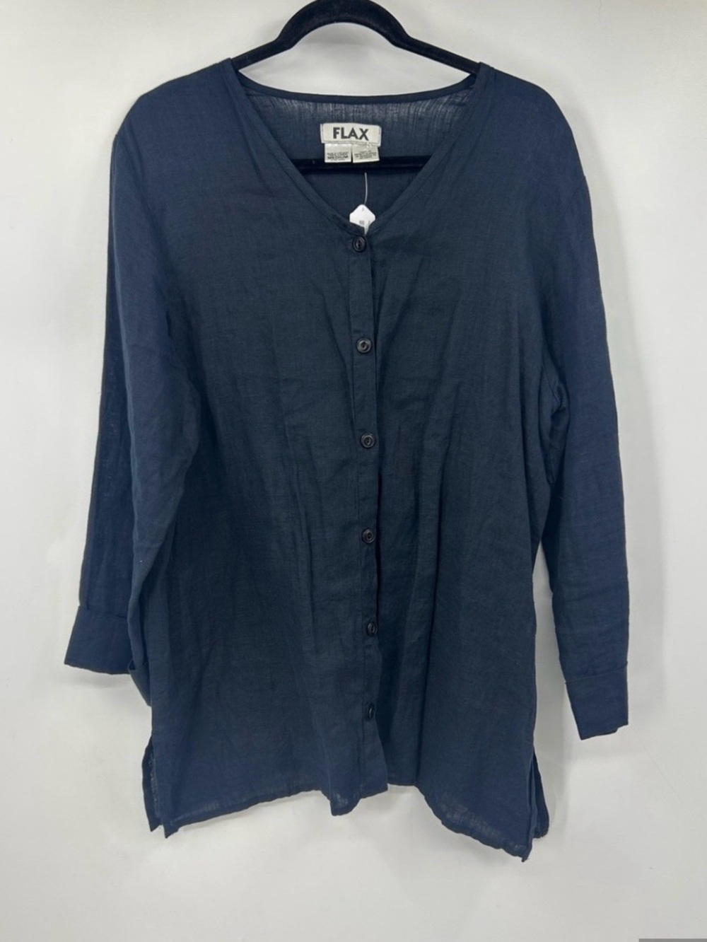 Flax Women’s Navy Blue Button-Down 100% Linen Tunic Top Size Medium
